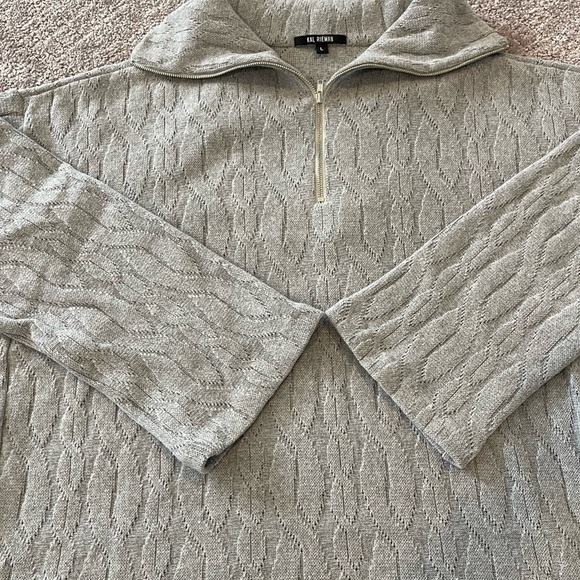 Kal Rieman Sandra Wide Collared Quarter Zip Pullover Cable Knit Sweater, Gray, L - Picture 11 of 16
